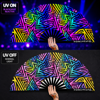 XL UV Reactive Abstract Festival Fan - Electric Rainbow