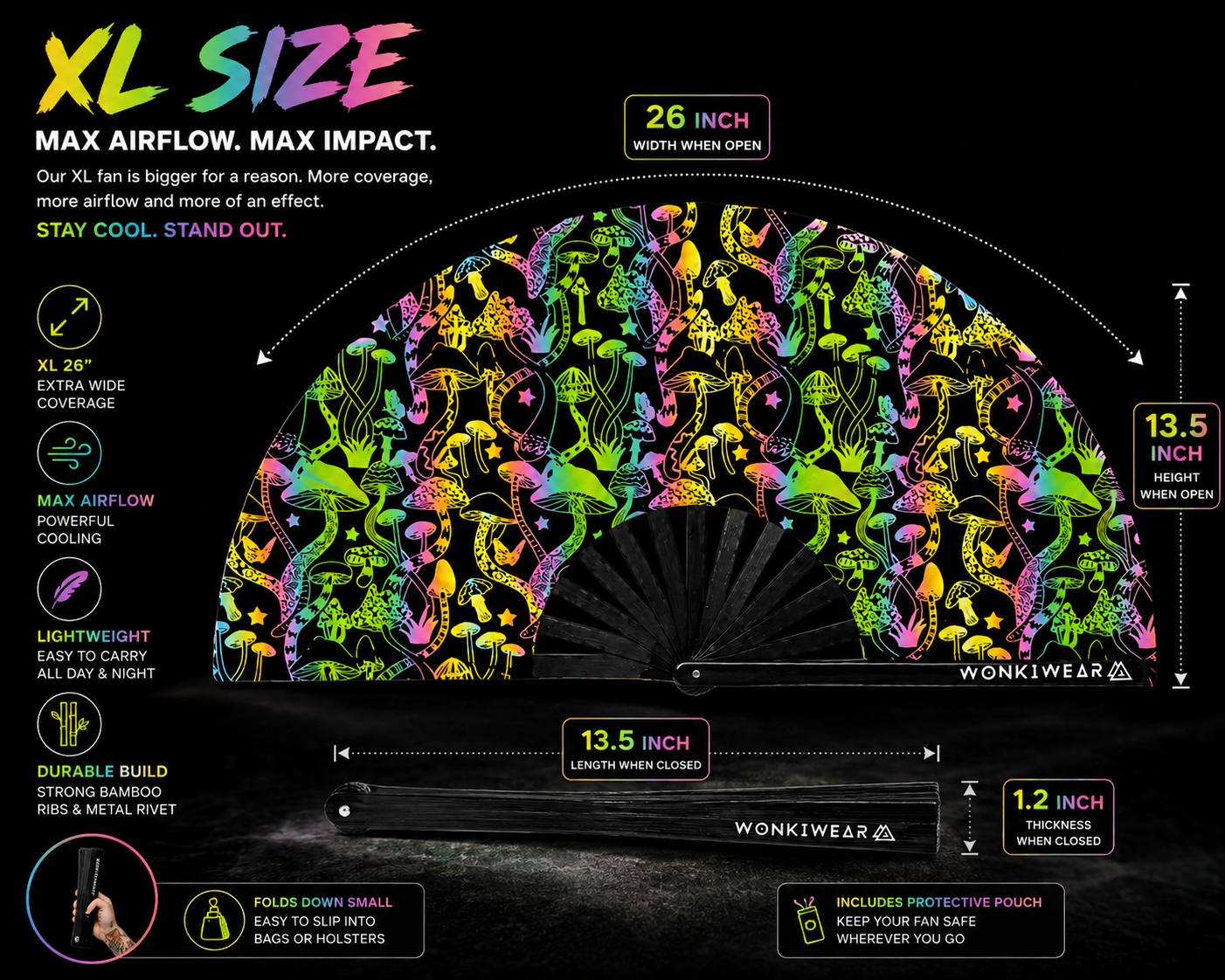XL Festival Fan – Flash Reflective Shrooms