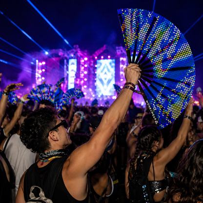 XL UV Reactive Blue Microdots Festival Fan – Neon Rave Clack Fan