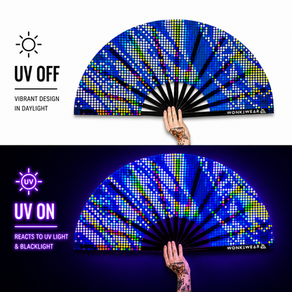 XL UV Reactive Blue Microdots Festival Fan – Neon Rave Clack Fan