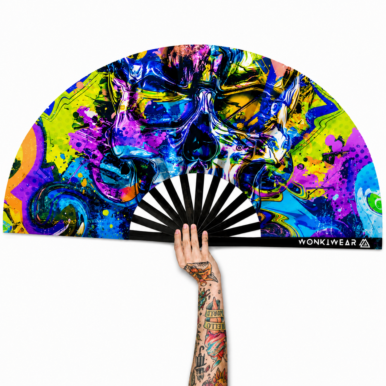 XL UV Reactive Graffiti Skull Festival Fan – Neon Rave Clack Fan