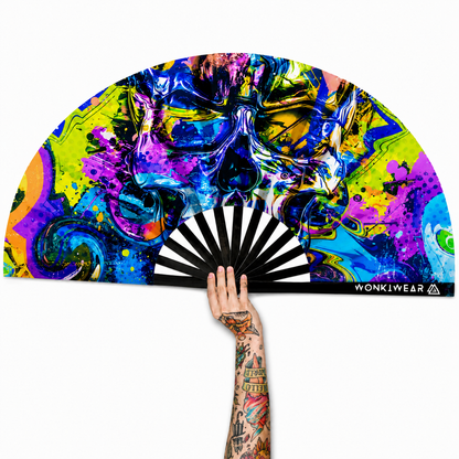 XL UV Reactive Graffiti Skull Festival Fan – Neon Rave Clack Fan