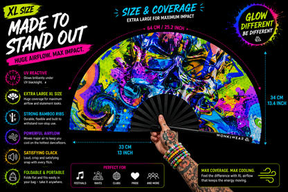 XL UV Reactive Graffiti Skull Festival Fan – Neon Rave Clack Fan