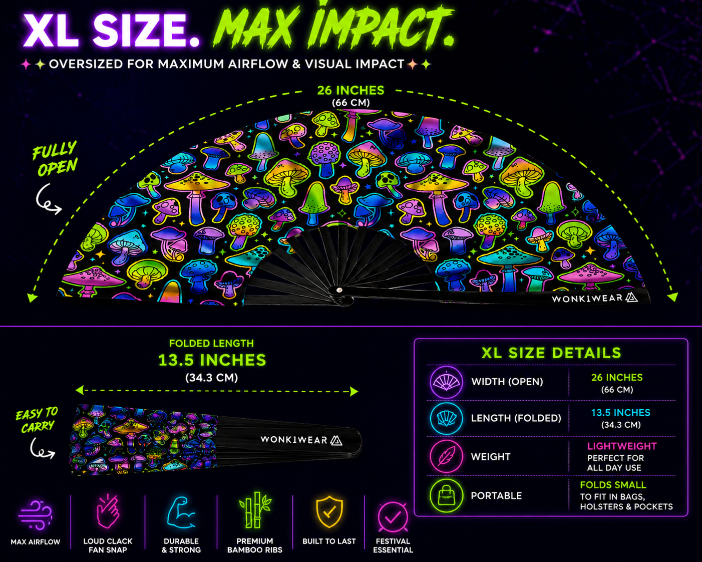 XL UV Reactive Mushroom Festival Fan