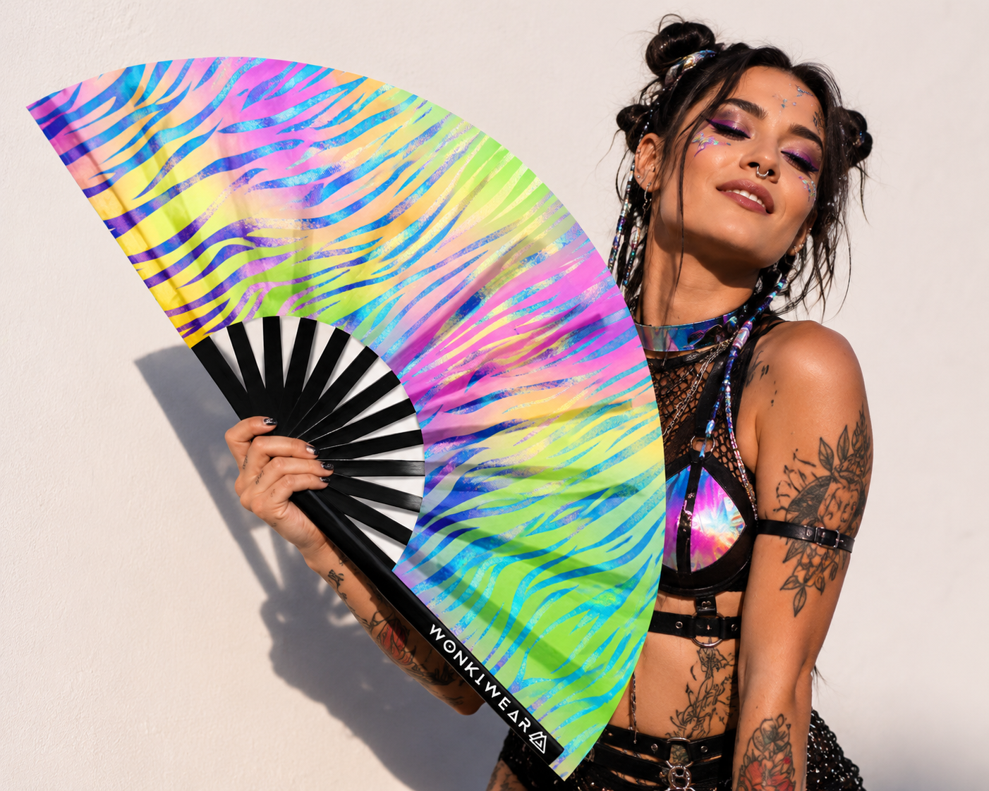 XL UV Reactive Pastel Zebra Rave Fan – Festival Clack Fan