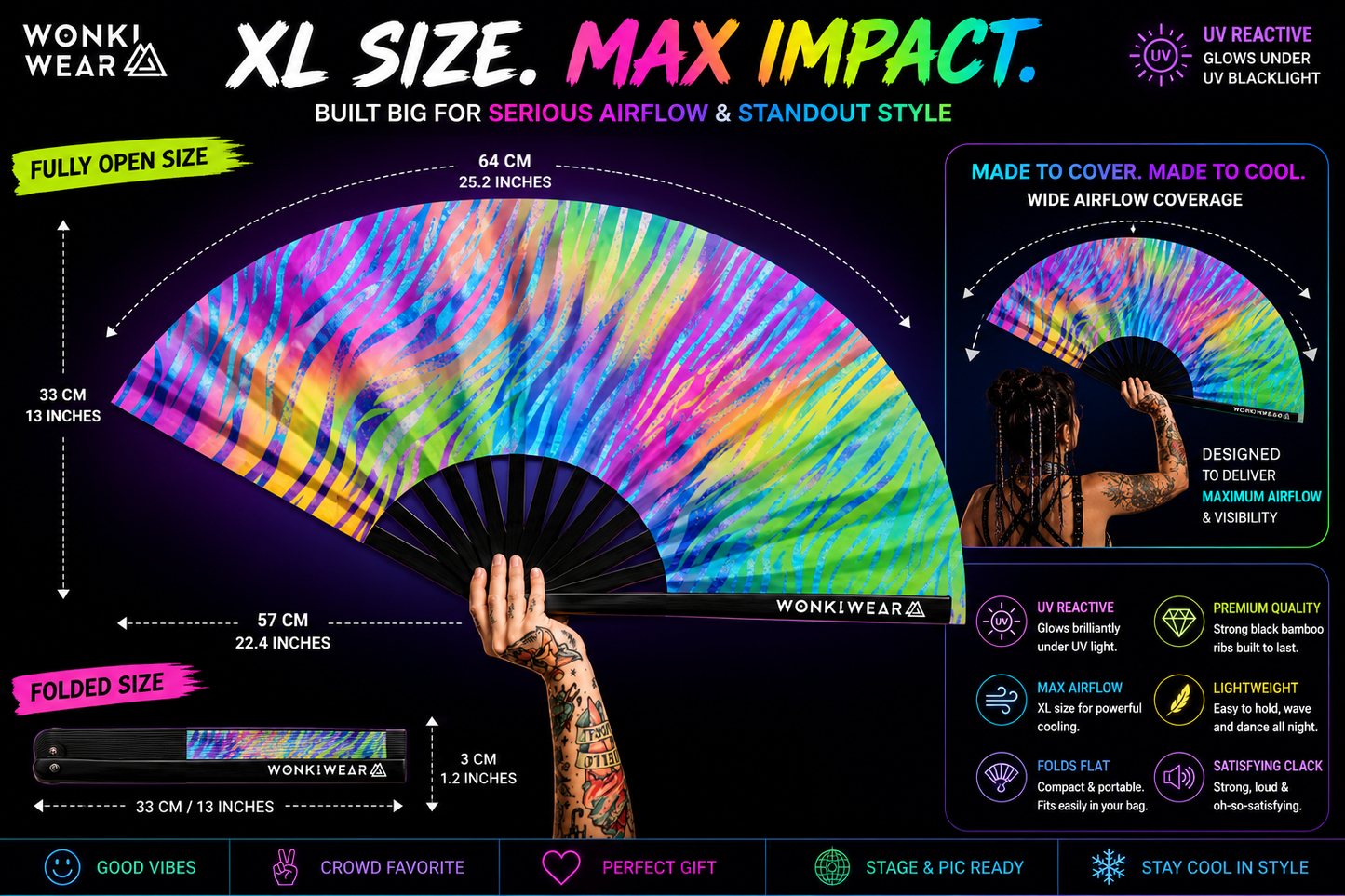 XL UV Reactive Pastel Zebra Rave Fan – Festival Clack Fan