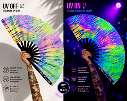 XL UV Reactive Pastel Zebra Rave Fan – Festival Clack Fan