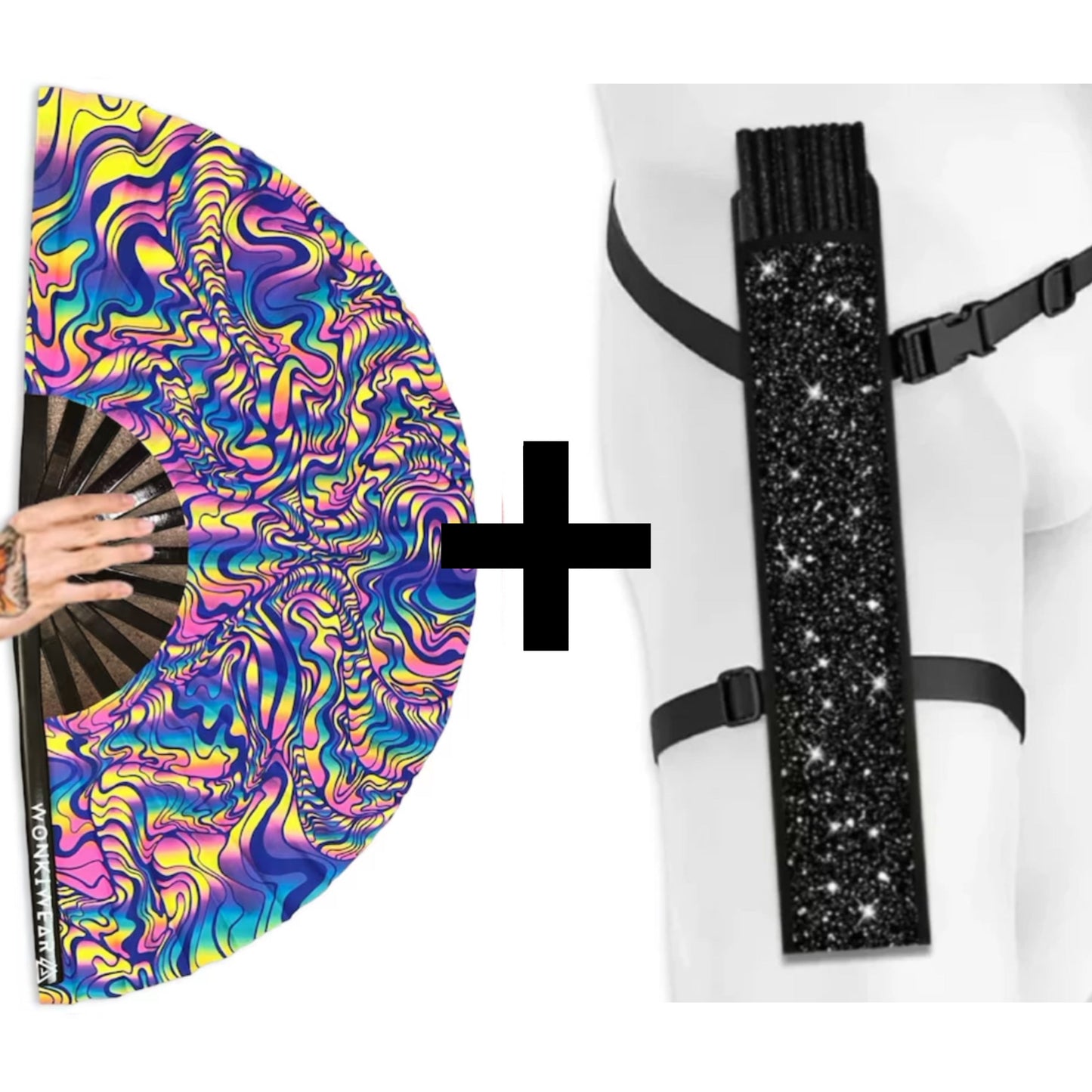 XL UV Reactive Psychedelic Festival Fan – Trippy Rave Clack Fan