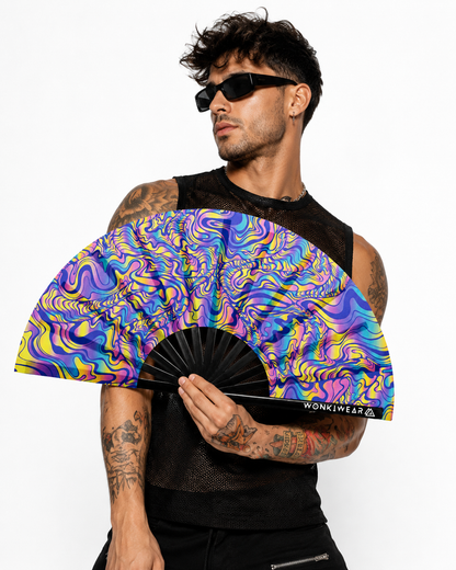 XL UV Reactive Psychedelic Festival Fan – Trippy Rave Clack Fan