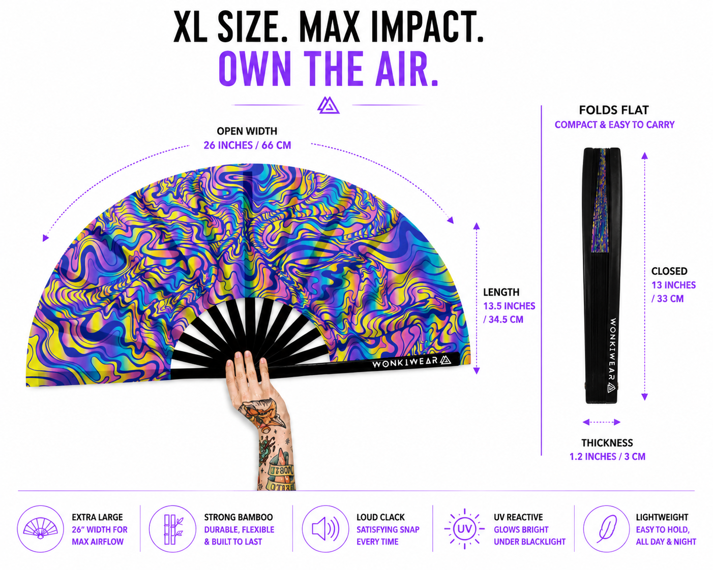 XL UV Reactive Psychedelic Festival Fan – Trippy Rave Clack Fan