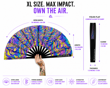 XL UV Reactive Psychedelic Festival Fan – Trippy Rave Clack Fan
