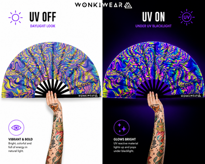 XL UV Reactive Psychedelic Festival Fan – Trippy Rave Clack Fan