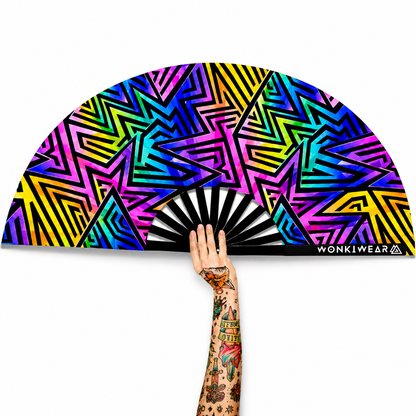 XL UV Reactive Abstract Festival Fan - Electric Rainbow