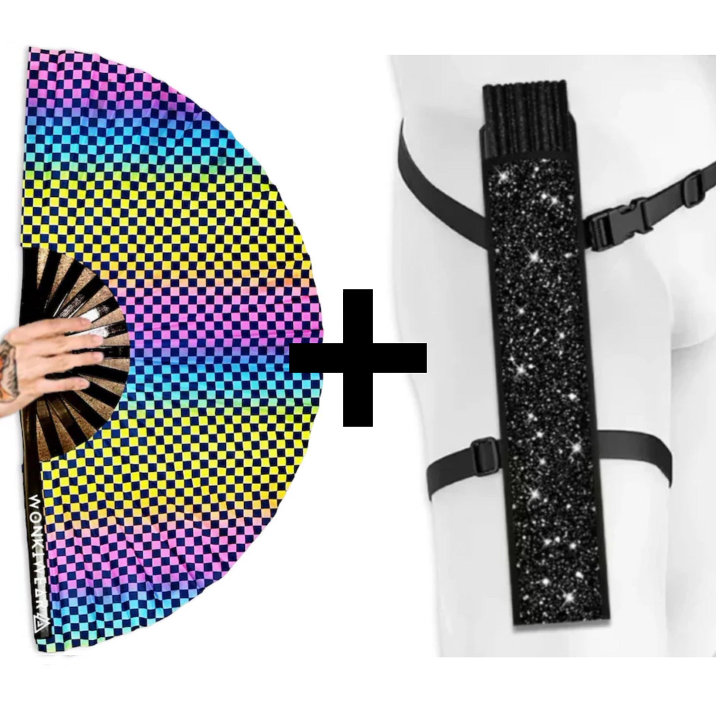 XL UV Reactive Chequered Festival Fan – Wanna Race Rave Clack Fan