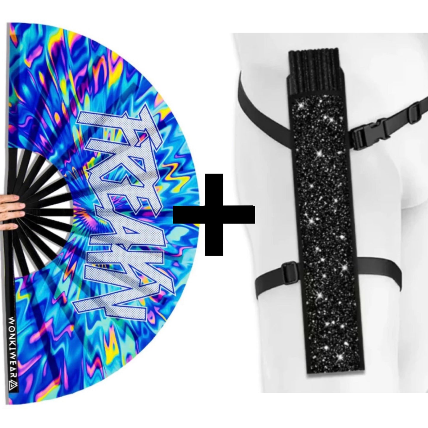 XL UV Reactive FREAKY Festival Fan – Trippy Rave Clack Fan