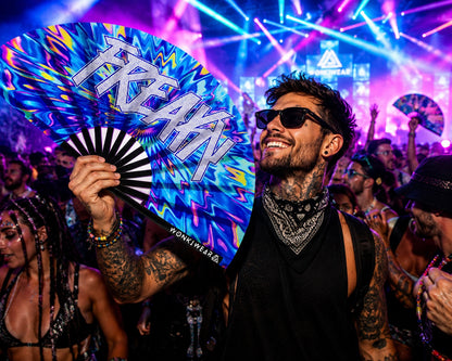 XL UV Reactive FREAKY Festival Fan – Trippy Rave Clack Fan