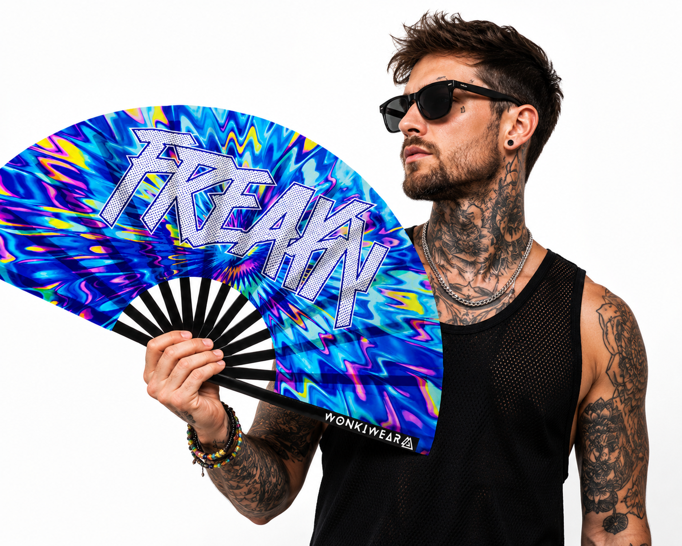 XL UV Reactive FREAKY Festival Fan – Trippy Rave Clack Fan