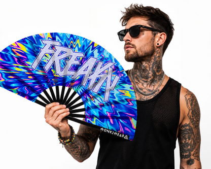 XL UV Reactive FREAKY Festival Fan – Trippy Rave Clack Fan
