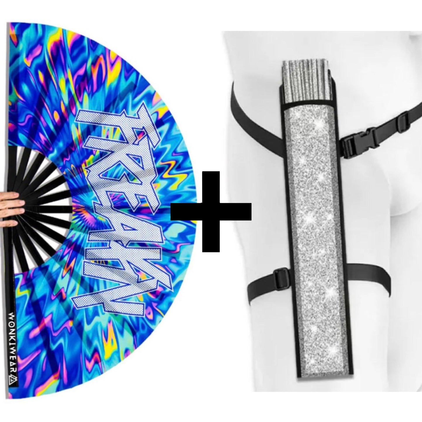 XL UV Reactive FREAKY Festival Fan – Trippy Rave Clack Fan