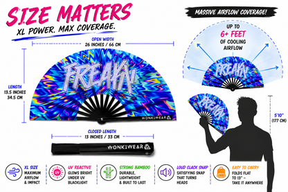 XL UV Reactive FREAKY Festival Fan – Trippy Rave Clack Fan