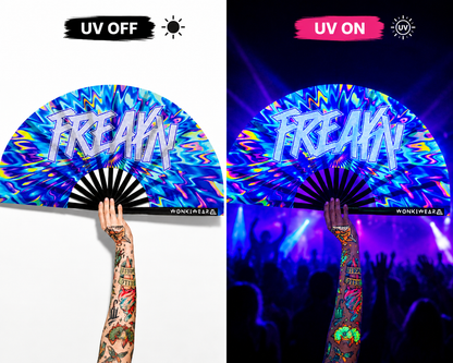 XL UV Reactive FREAKY Festival Fan – Trippy Rave Clack Fan