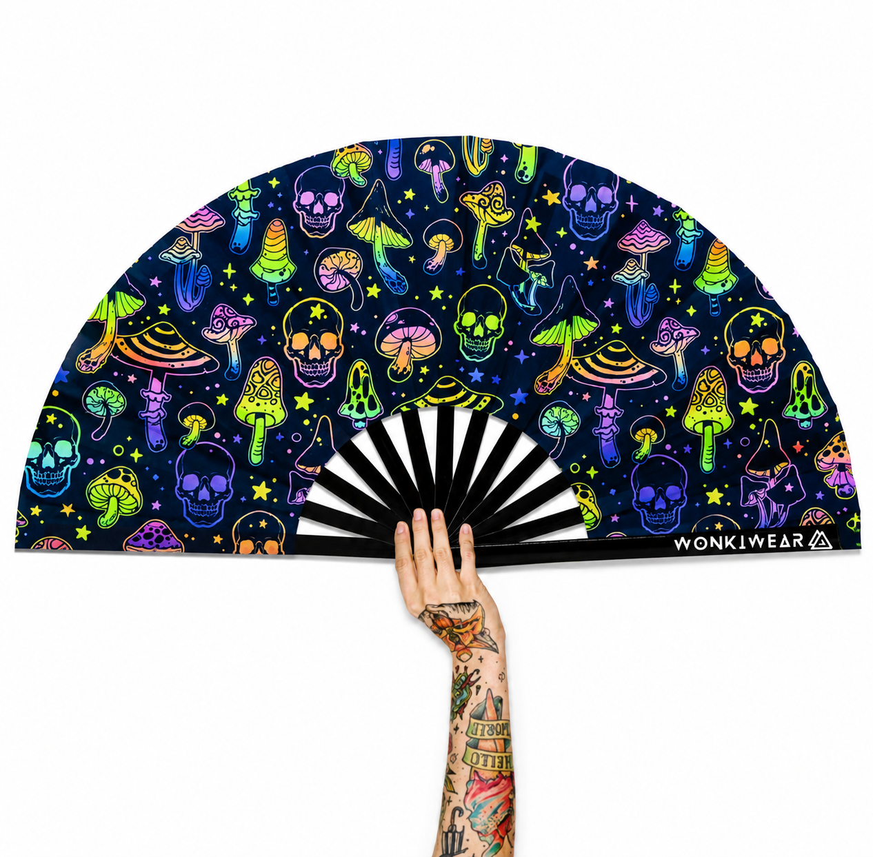 XL UV Reactive Mushroom & Skulls Festival Fan