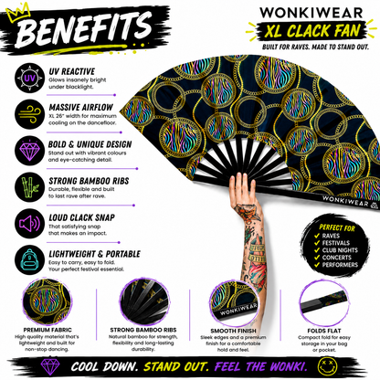 XL UV Reactive Luxury Festival Fan – Posh Stuff Rave Clack Fan