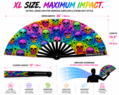 XL UV Reactive Skull Festival Fan – Trick or Treat Rave Clack Fan