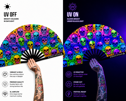 XL UV Reactive Skull Festival Fan – Trick or Treat Rave Clack Fan