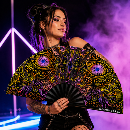 XL UV Reactive Techno Psytrance Festival Fan – Neon Rave Clack Fan