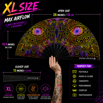 XL UV Reactive Techno Psytrance Festival Fan – Neon Rave Clack Fan
