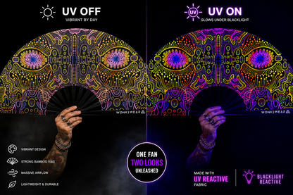 XL UV Reactive Techno Psytrance Festival Fan – Neon Rave Clack Fan