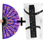 XL UV Reactive Trippy Orange & Blue Festival Fan – Psychedelic Rave Clack Fan
