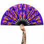 XL UV Reactive Trippy Orange & Blue Festival Fan – Psychedelic Rave Clack Fan