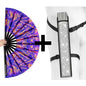 XL UV Reactive Trippy Orange & Blue Festival Fan – Psychedelic Rave Clack Fan