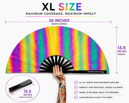 XL Festival Fan – Flash Reflective Oil Slick Rainbow Rave Fan