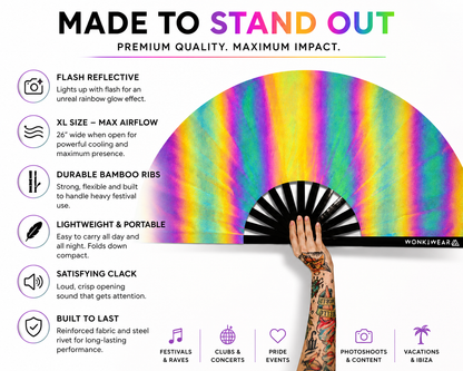 XL Festival Fan – Flash Reflective Oil Slick Rainbow Rave Fan
