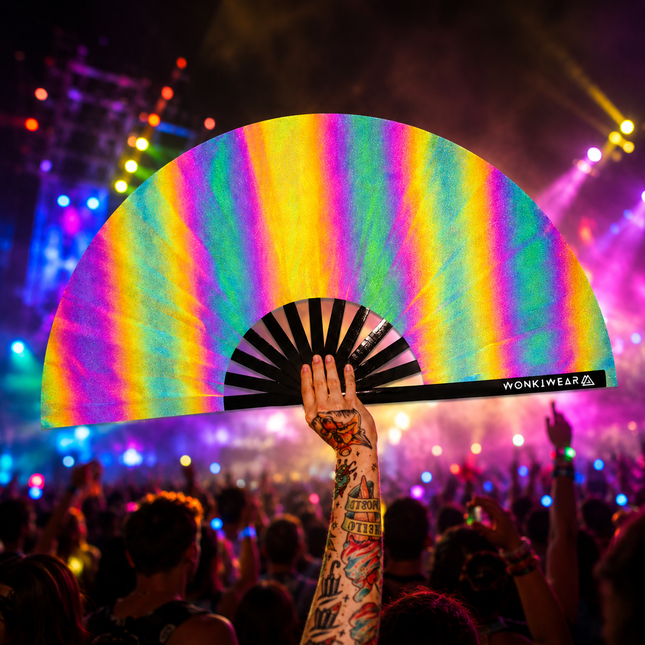 XL Festival Fan – Flash Reflective Oil Slick Rainbow Rave Fan