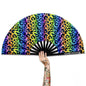 XL UV Reactive Rainbow Leopard Festival Fan