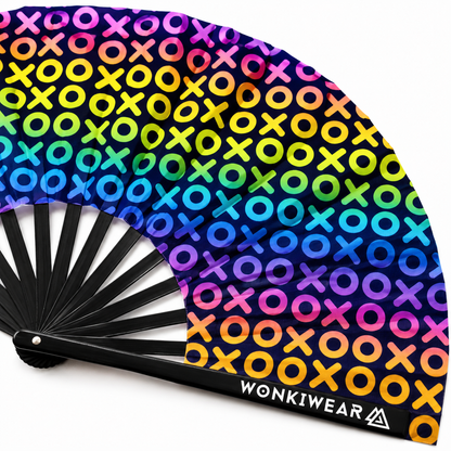 XL UV Reactive XOXO Festival Fan – Multicoloured Hugs & Kisses Rave Fan