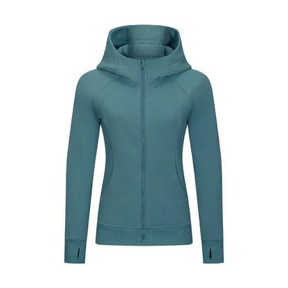 Sports Wear Hoodie Jacket for Women With Thick Zipper - Full Zip Fitness Coat Running Sweater WDQ028
