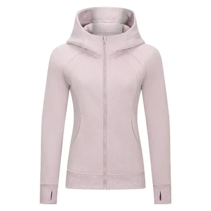 Sports Wear Hoodie Jacket for Women With Thick Zipper - Full Zip Fitness Coat Running Sweater WDQ028