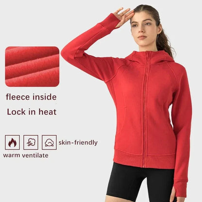 Sports Wear Hoodie Jacket for Women With Thick Zipper - Full Zip Fitness Coat Running Sweater WDQ028