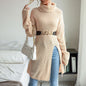 Women's Solid Color Slit Long Sleeve Turtleneck Sweater Dress